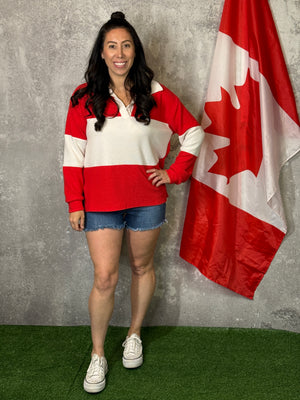 Textured Collared Red and White Top