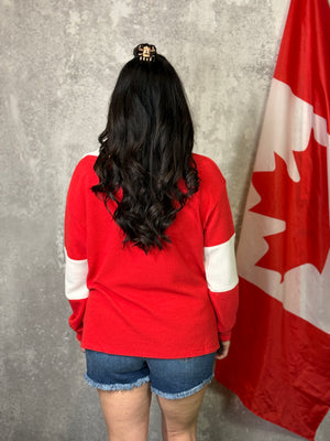 Textured Collared Red and White Top