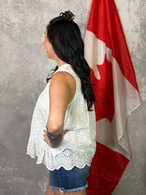 White Eyelet Pelated Tank - (Small - 3X)