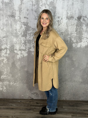 Camel Textured Shacket - Small - 3X) BESTSELLER