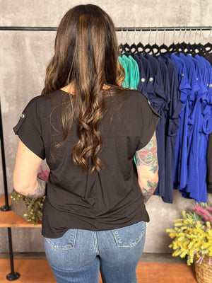 The Wrinkle Free Short Sleeve Lizzie Top - Black (Small - 3X) - FINAL SALE