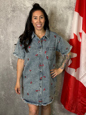 Cherry Denim Dress - (Small - 3X)
