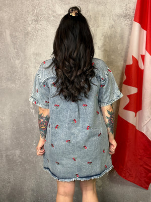 Cherry Denim Dress - (Small - 3X)