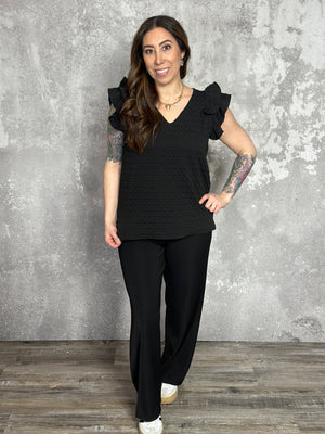 The Textured Olivia Top - Black (Small - 2X)