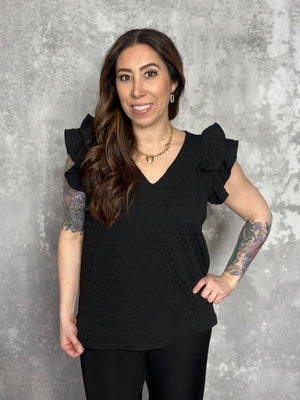 The Textured Olivia Top - Black (Small - 2X)