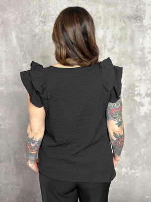 The Textured Olivia Top - Black (Small - 2X)