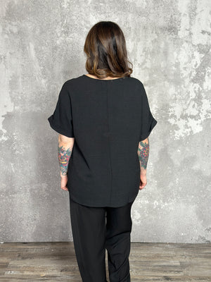 Basic Airflow Vneck with Rolled Sleeves - Black (Small - 3X)