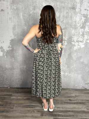 Button Front Detail Back Tie Midi Dress (Small - 3X)