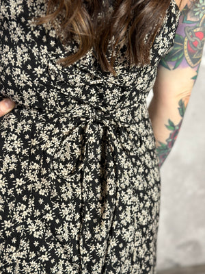 Button Front Detail Back Tie Midi Dress (Small - 3X)