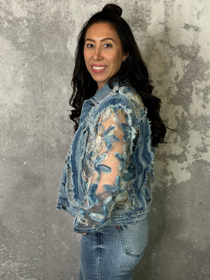 Denim and Sheer Floral Jacket