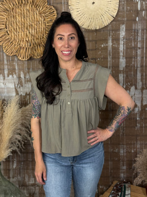 Olive Lace Insert Top