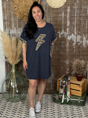 Leopard Lightening Tshirt Dress (Small - 3X)