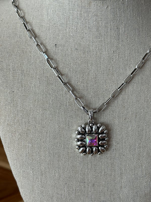 Silver Irredescent Gem Necklace