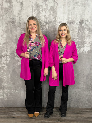 The Wrinkle Free Button Detail Cardigan - Magenta (Small - 3X)