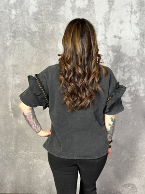 Mineral Wash Studded Sweatshirt Ruffle Tee