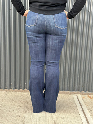 Judy Blue Dark Wash, Raw Hem, Flare Jean (sizes 0/24-24W) - FINAL SALE