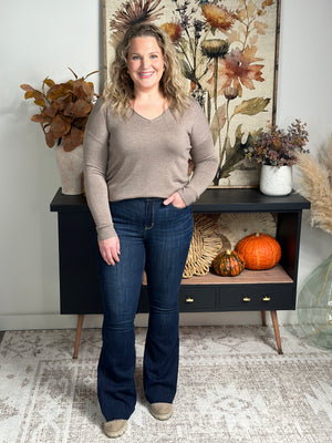 The Vneck Scarlett Sweater - Mocha (Small - 3X) FINAL SALE