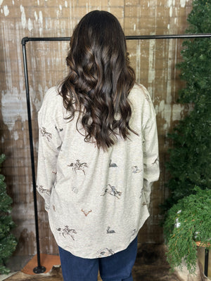 Western Print Fleece Lined Shacket (Small - 3X)