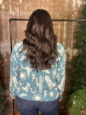 Frontier Flair Sweater - Teal (Small - 3X)