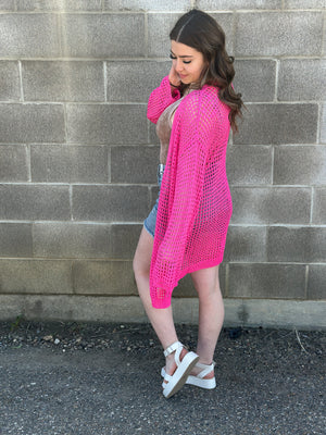 Pink Crochet Cardigan (Small - 2X)