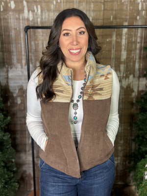 Brown Aztec Puffer Vest