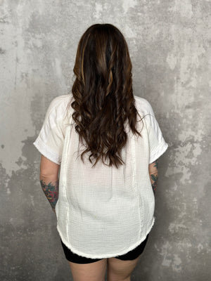 White Gauze Button Up Tee