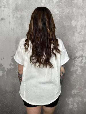 White Gauze Button Up Tee