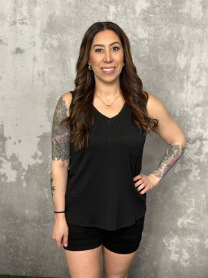 Vneck Pocket Tank - Black (Small - 3X)