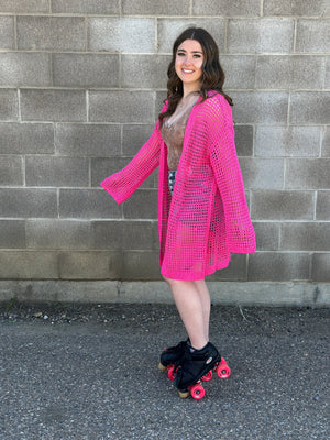Pink Crochet Cardigan (Small - 2X)