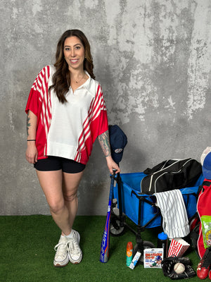Red and White Stripe Collared Top - FINAL SALE