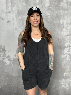 Hooded Lounge Romper - Vintage Black (Small - 1X) - FINAL SALE