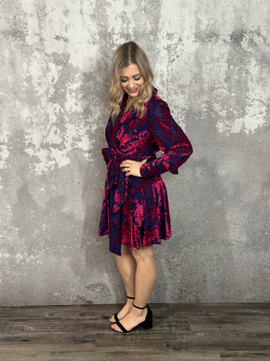 Navy/Fuchsia Velvet Floral Dress - FINAL SALE