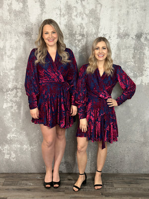 Navy/Fuchsia Velvet Floral Dress - FINAL SALE