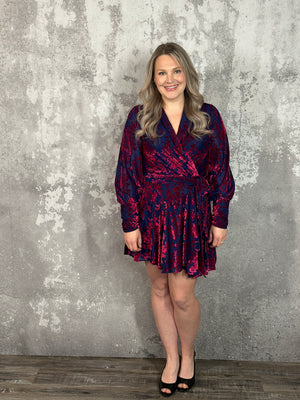 Navy/Fuchsia Velvet Floral Dress - FINAL SALE