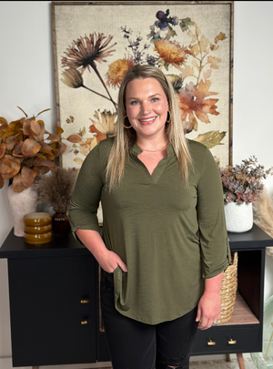 The Solid Wrinkle Free Lizzie Top - Olive (Small - 3X)