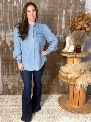 Denim Pearl Snap Top (Small - 3X)