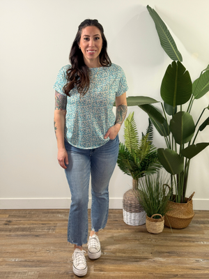 Buttery Soft Print Top - Teal Ditsy Floral