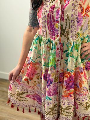 Multi Floral Boho Style Embelished Tank Dress