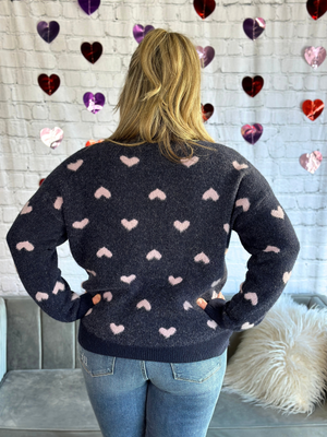 Navy Heart Sweater (Small - 3X)