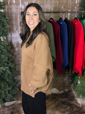 The Side Slit Oversized Sweater - Camel (Small - 3X)