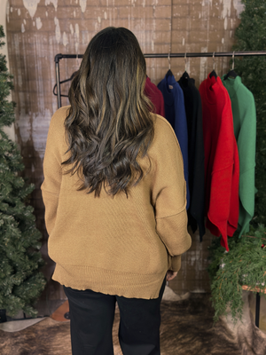 The Side Slit Oversized Sweater - Camel (Small - 3X)