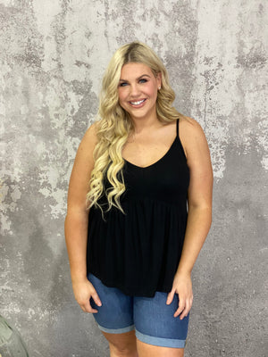 Piper Babydoll Tank - Black - (Small - 2X) - FINAL SALE