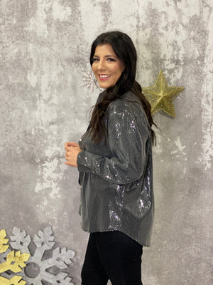 Sequin Button Up Top - Black  (Small-3X) - HOLIDAY DOORCRASHER - FINAL SALE
