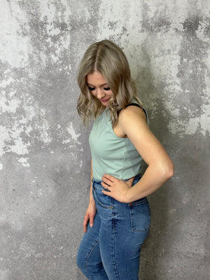 Ribbed One Shoulder Bodysuit - Sage (Small - 3X) - FINAL SALE