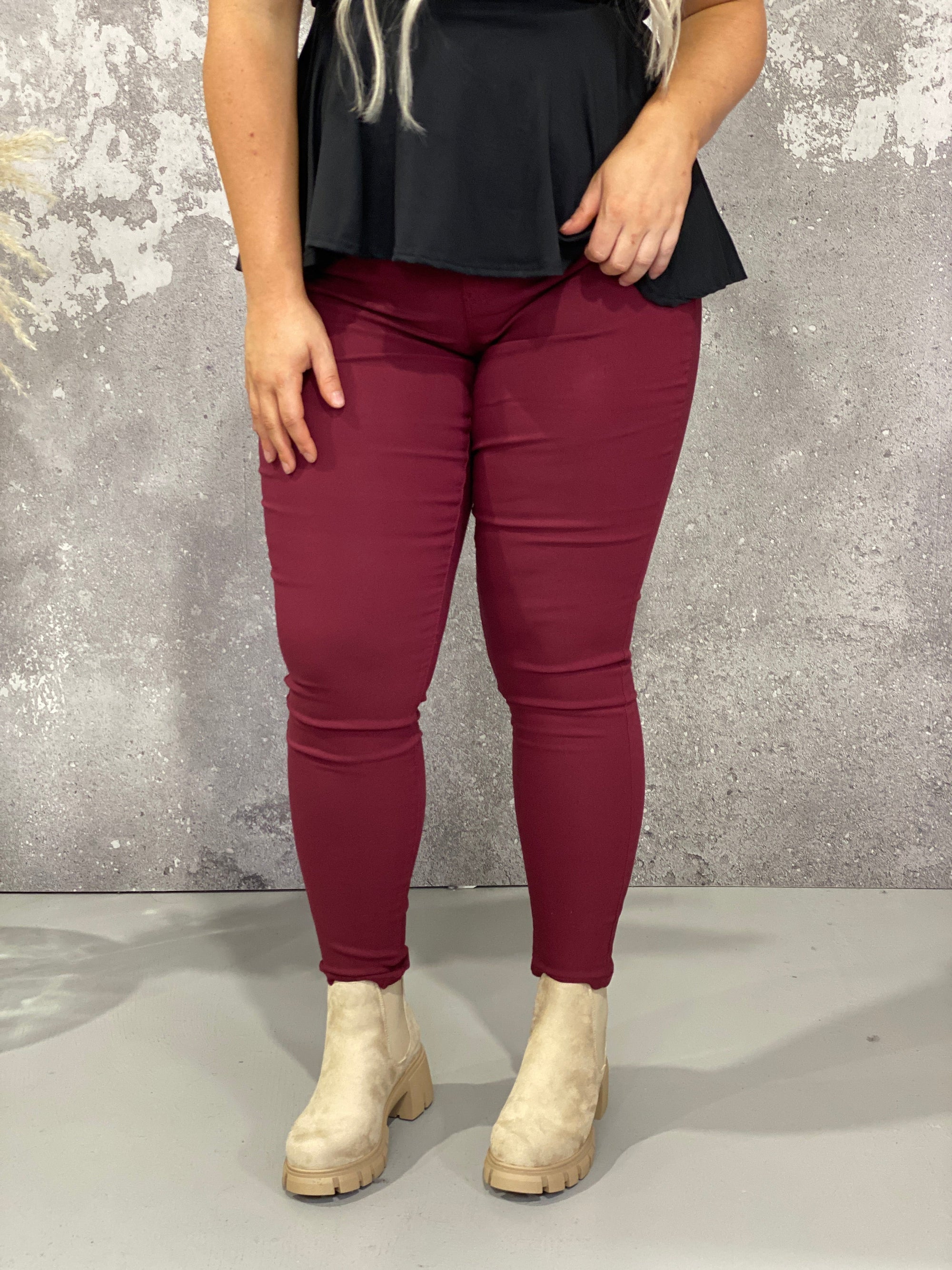 Hyperstretch Colored Skinny Mid rise Pant - Dark Wine - (Small - 3X) - FINAL SALE