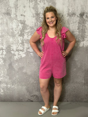 Pink Washed Ruffle Romper - FINAL SALE