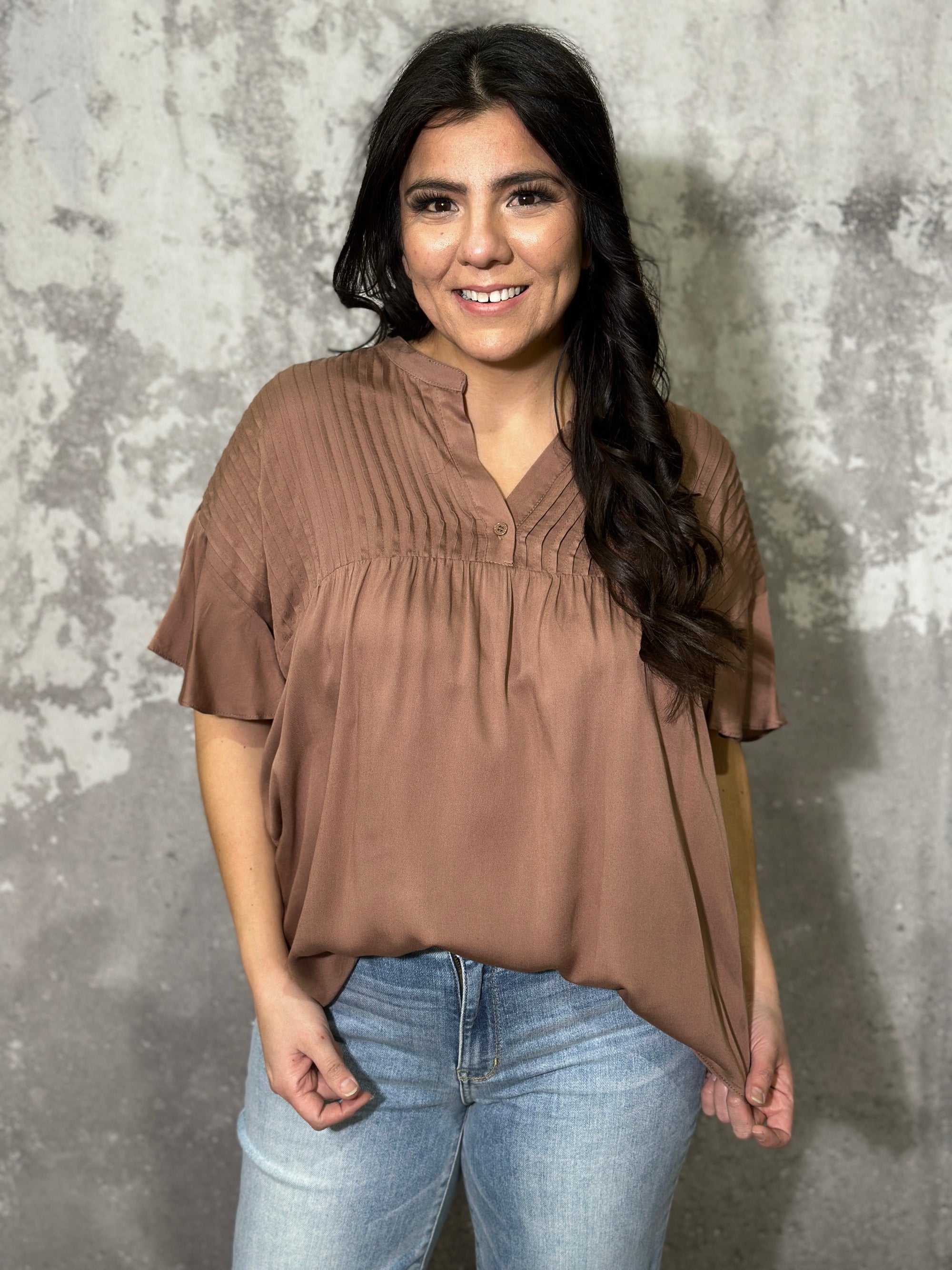 Pleated Penny Top - Brown - (Small Left)