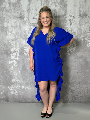 Ruffle High Low Reba Dress - Blue (Small - 3X) FINAL SALE
