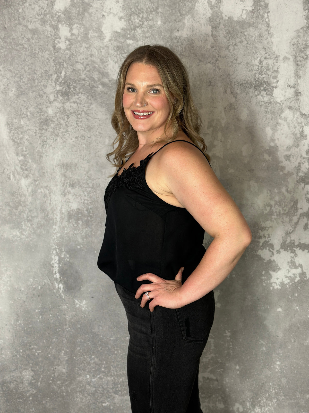 Linda Lace Tank -  Black - (small - 3X) - FINAL SALE