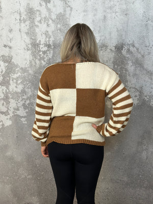 Stripe Sleeve Checker Body Sweater